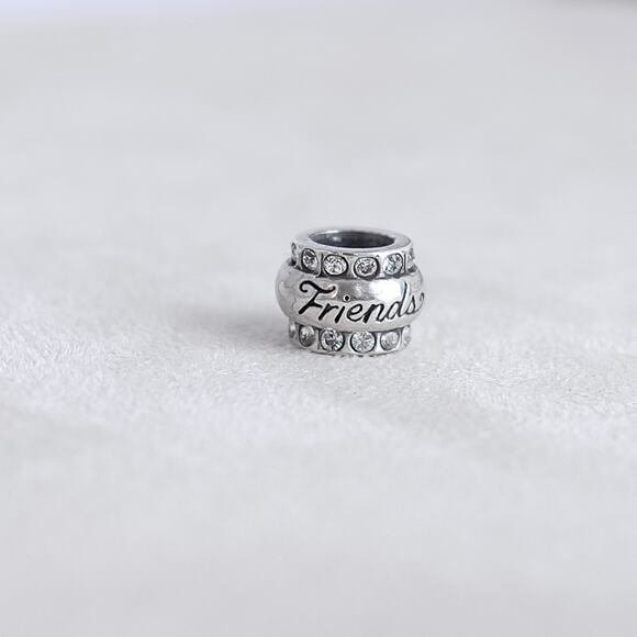 Brighton Friends Charm Bead Spacer Rhinestone Silver Plated Retired Word Charm - Picture 2 of 4